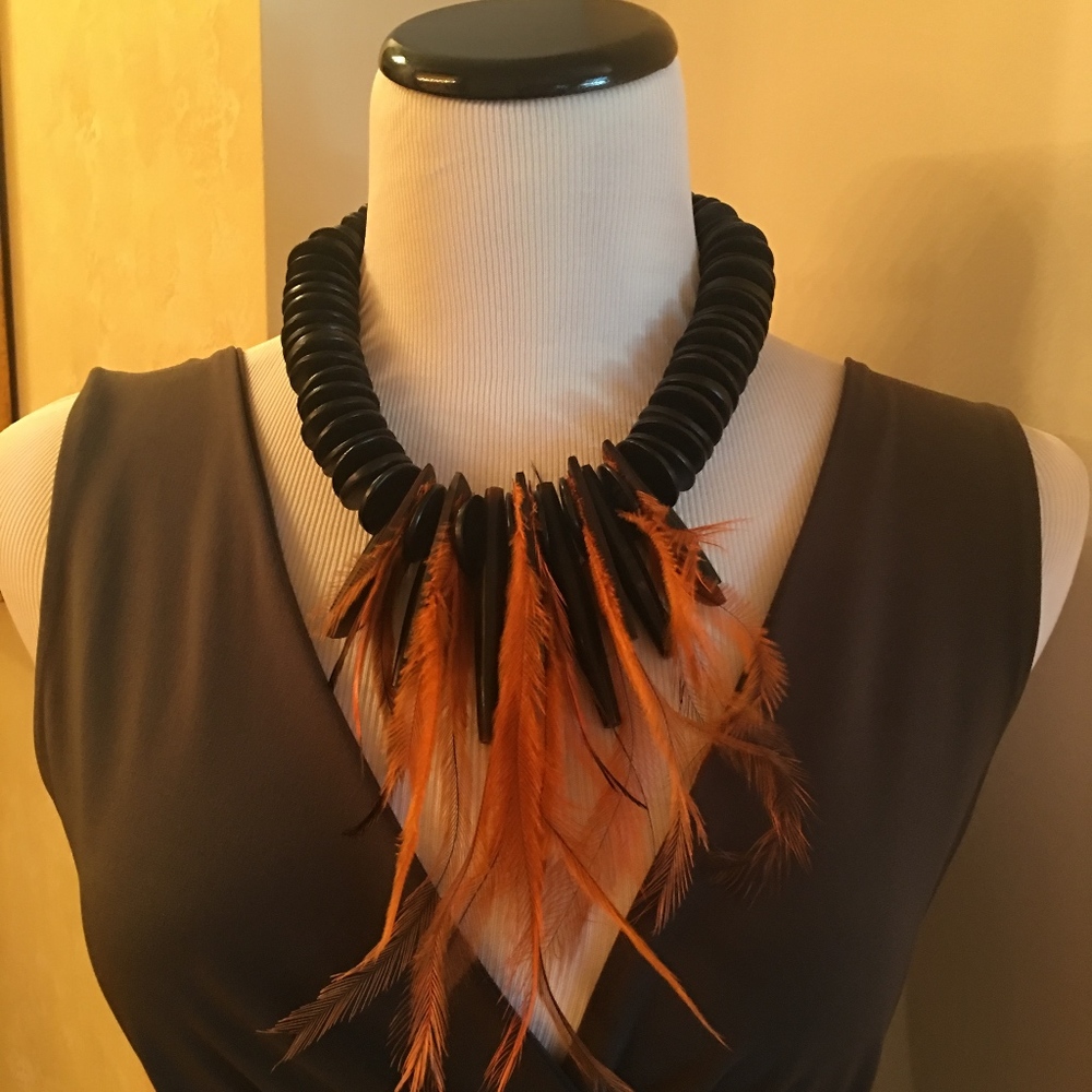 Papeo Creations Feather & African Disk Necklace